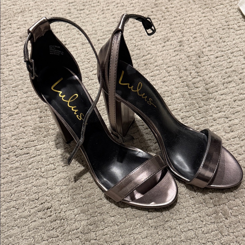 Lulu's Shiny Strappy Heels - Metallic Gray